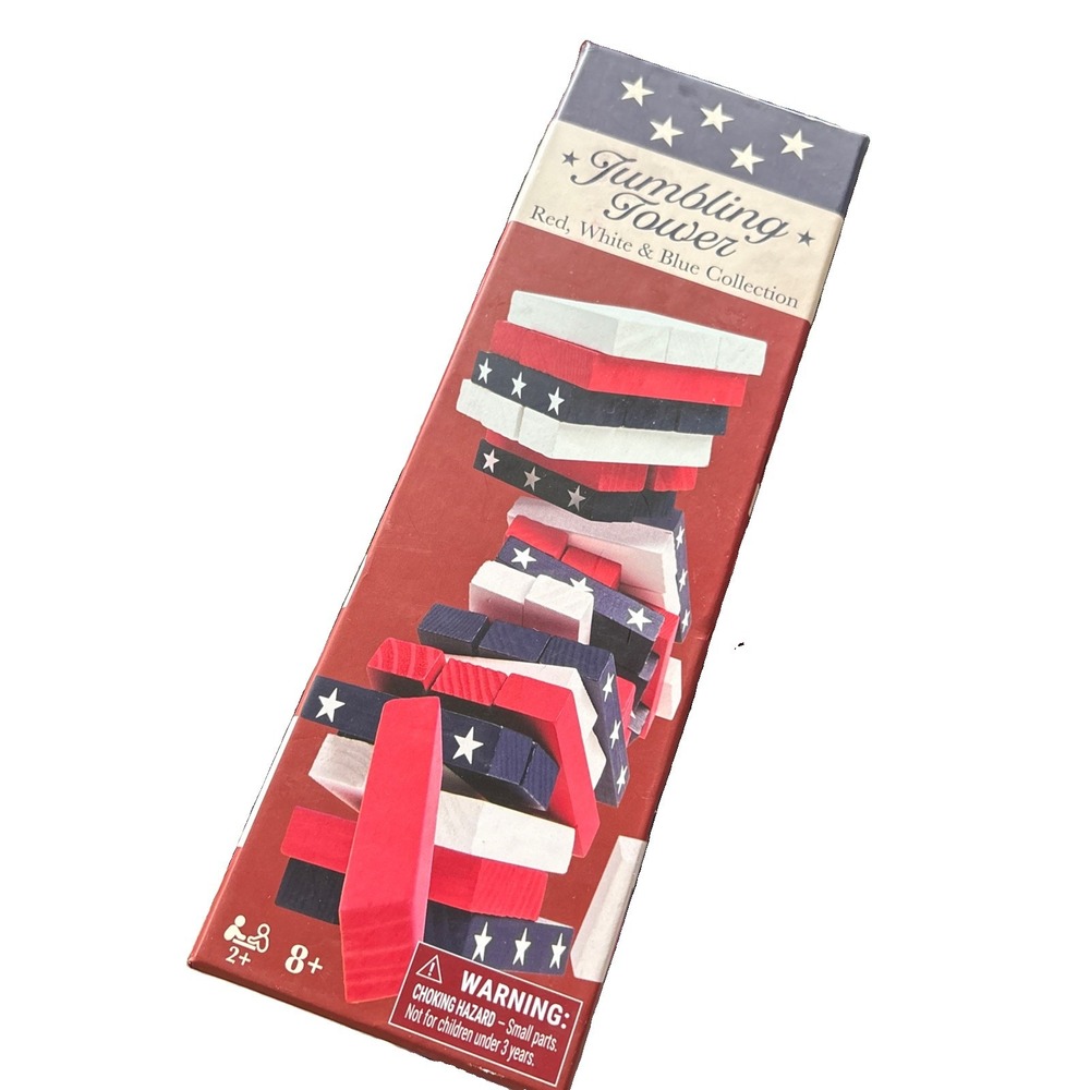 Tumbling Tower Game Red White & Blue Collection 48 Blocks Fun